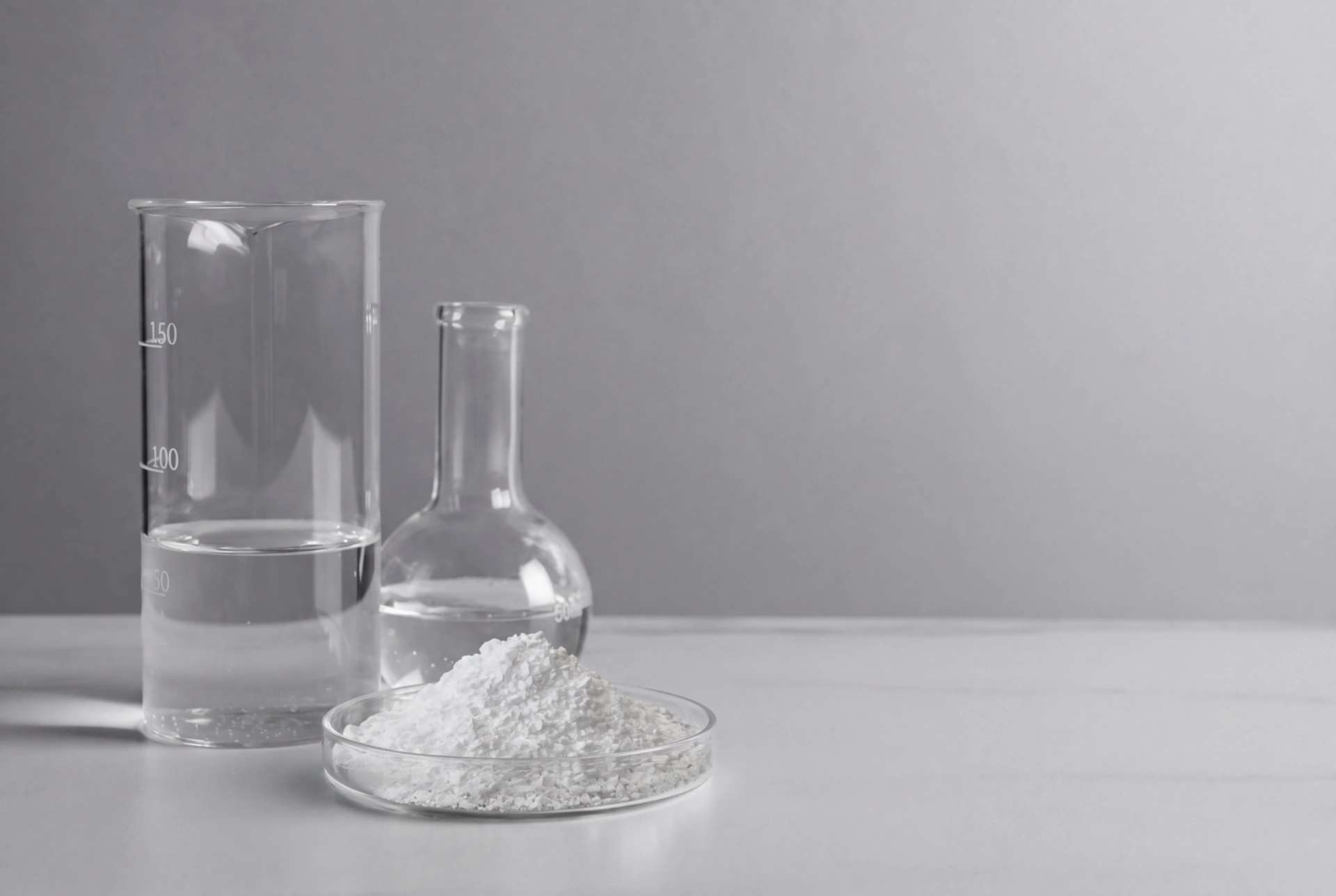 Clear liquid and white pellets suggest resin formulation testing