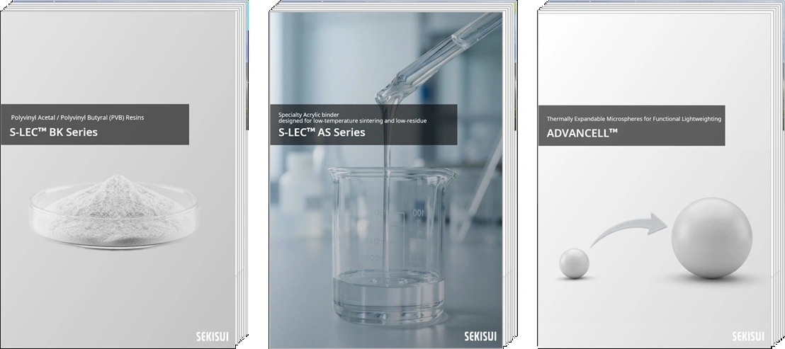S-LEC™ BK, S-LEC™ AS, and ADVANCELL™ brochure covers shown together