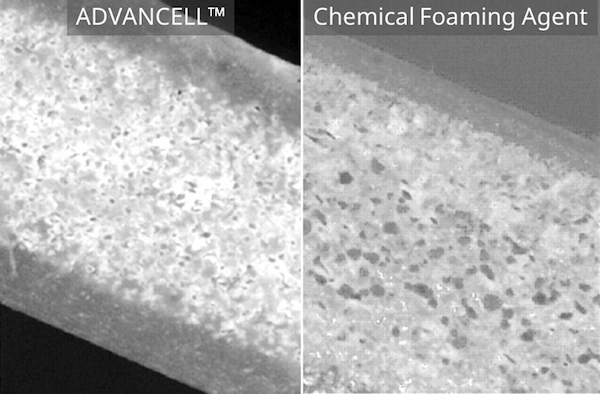 Expandable microspheres compared with conventional chemical foaming agent structures