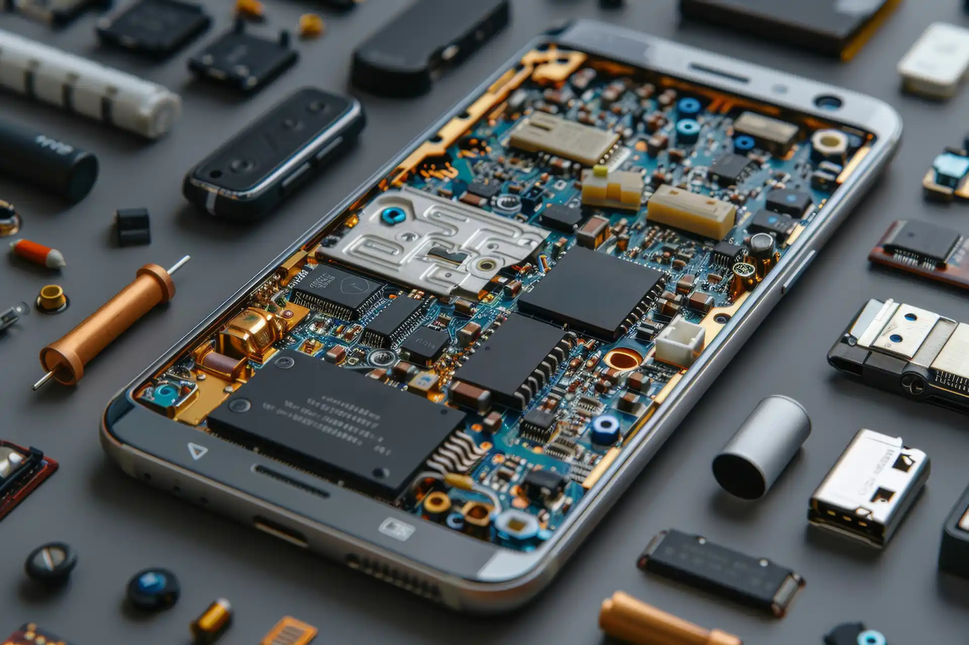Internal smartphone structure shows coating and adhesion roles in compact electronics