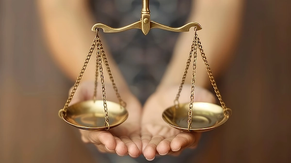 Balance scale represents careful evaluation of functional resin material choices