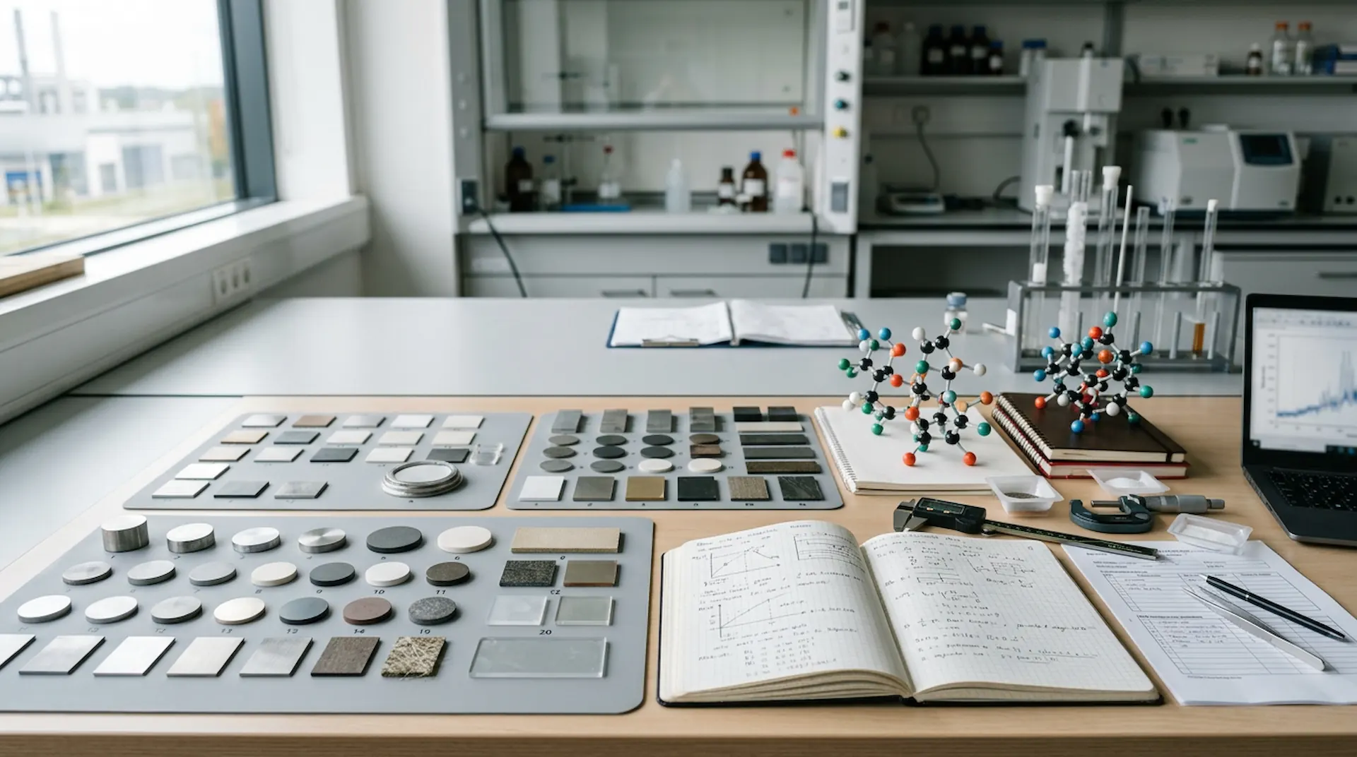 Material samples and laboratory evaluation setup for functional resin development