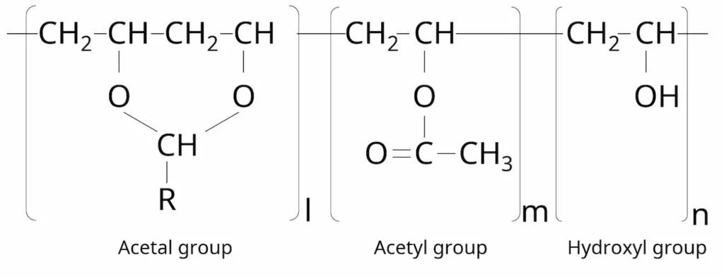 Chemical formula illustrates acetal, acetyl, and hydroxyl group composition