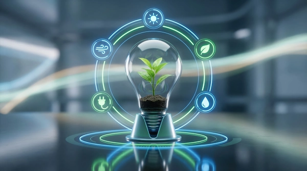 Light bulb and plant graphic suggests sustainable resin material development