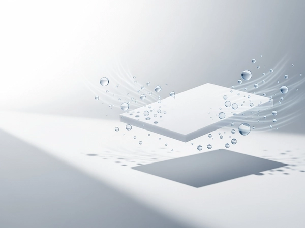 Lightweight white sheet surrounded by dispersed water droplets